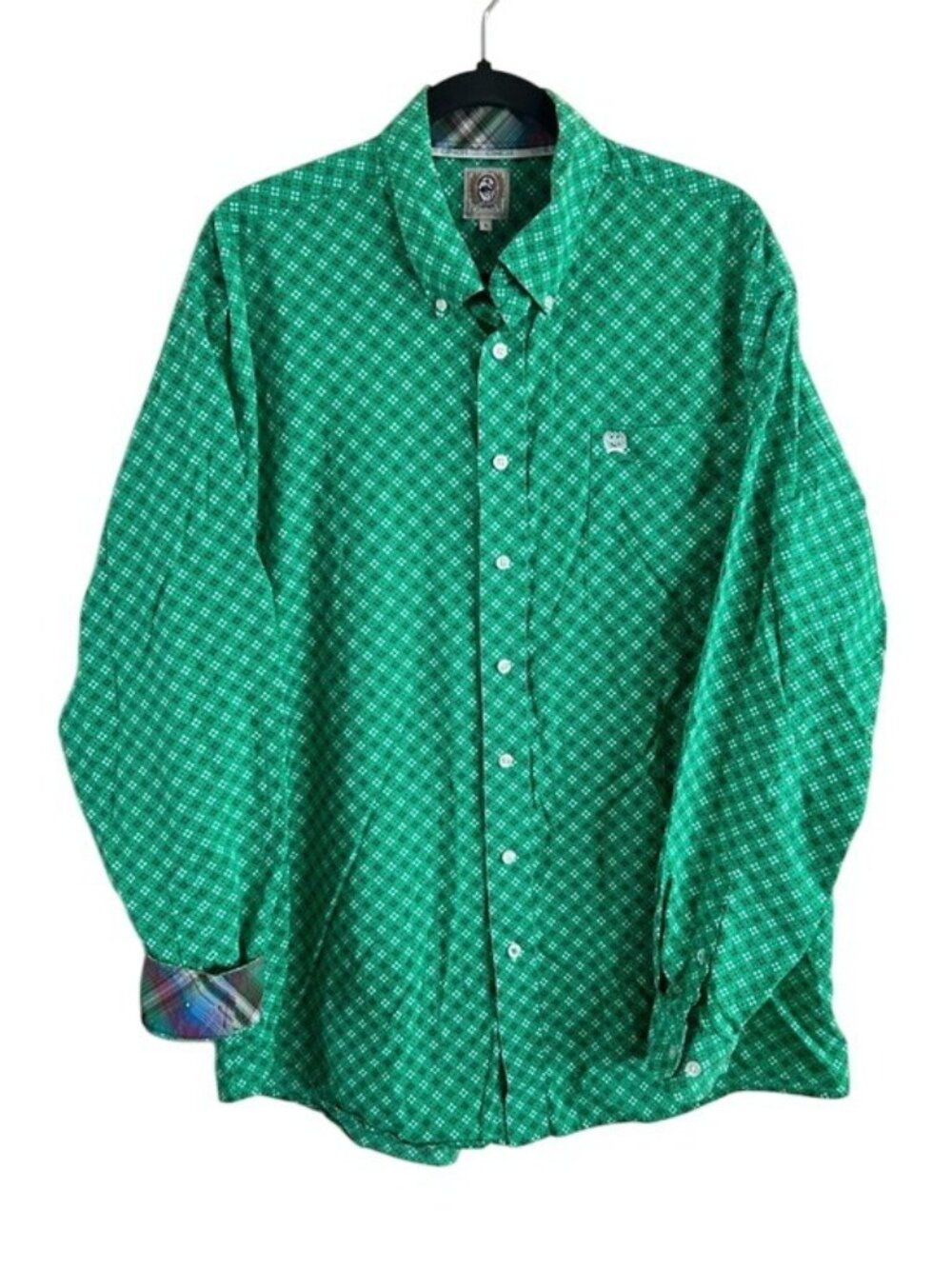 Cinch Green Patterned Western Men's Button-Down Collared Long Sleeve Shirt Sz Lg